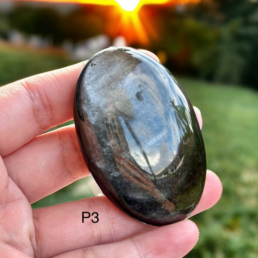 Silver Sheen Obsidian Palm Stones (Mexico) 50mm