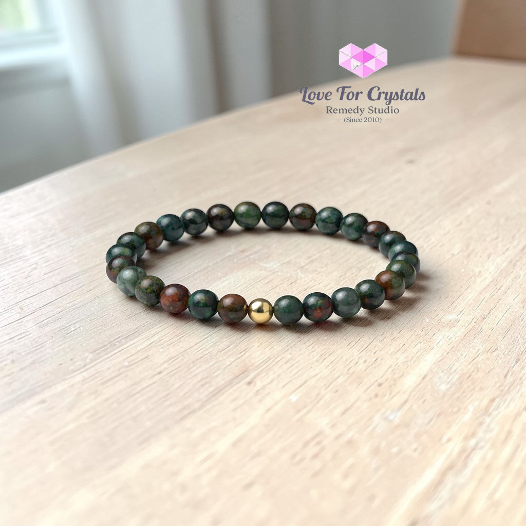 Bloodstone Good Health 6mm Bracelet with 14k gold filled bead Bracelets & Bangles