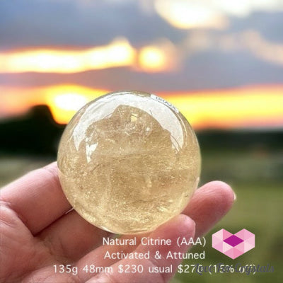 Natural Citrine Sphere (Aaa & Aa Grade) Brazil 135G 48Mm Aaa Crystal Spheres