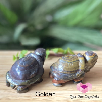 Tiger Iron Carved Turtles (Per Pair) 65Mm Golden Pair Polished Stones