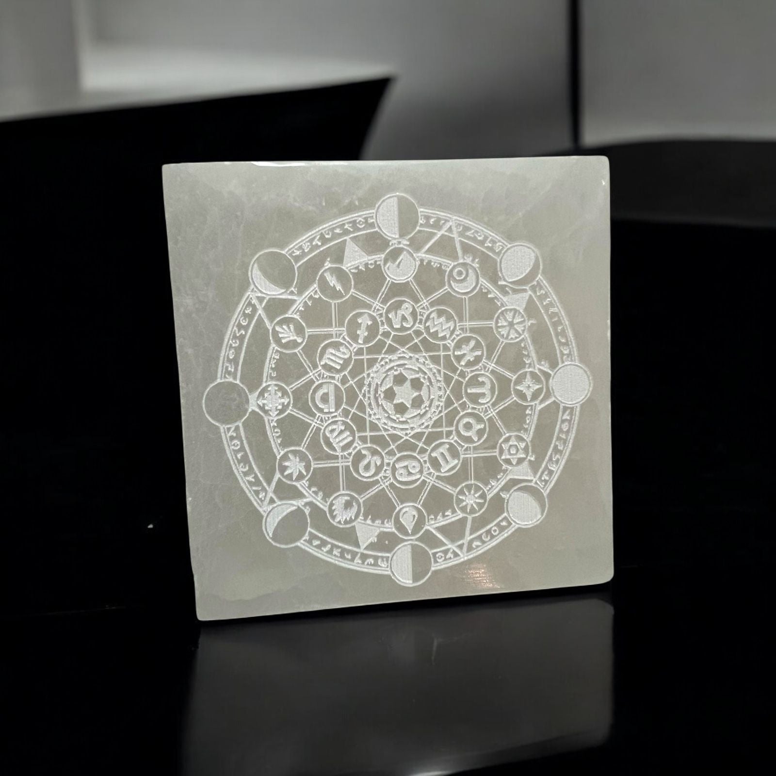 Zodiac Selenite Charging Square Plate 10cm (For Manifestation & Alignment) Pre-coded & Activated