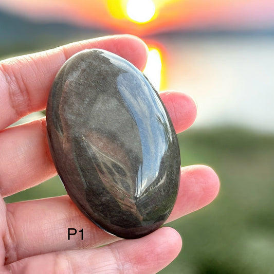 Silver Sheen Obsidian Palm Stones (Mexico) 50mm