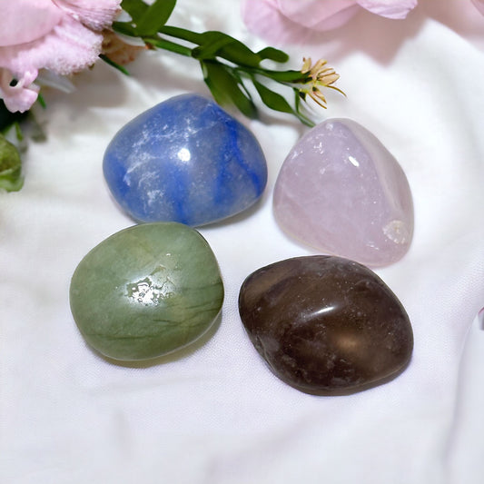 Crystals Set for Pets (30-40mm) Jade, Rose Quartz, Smoky Quartz & Blue Aventurine