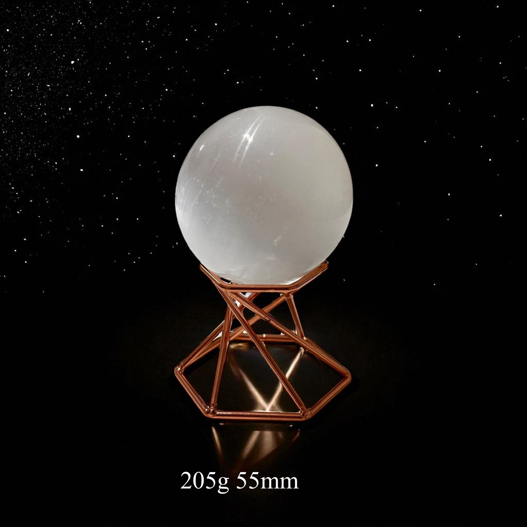 Selenite Sphere on Geometric Stand (Encoded & Blessed)