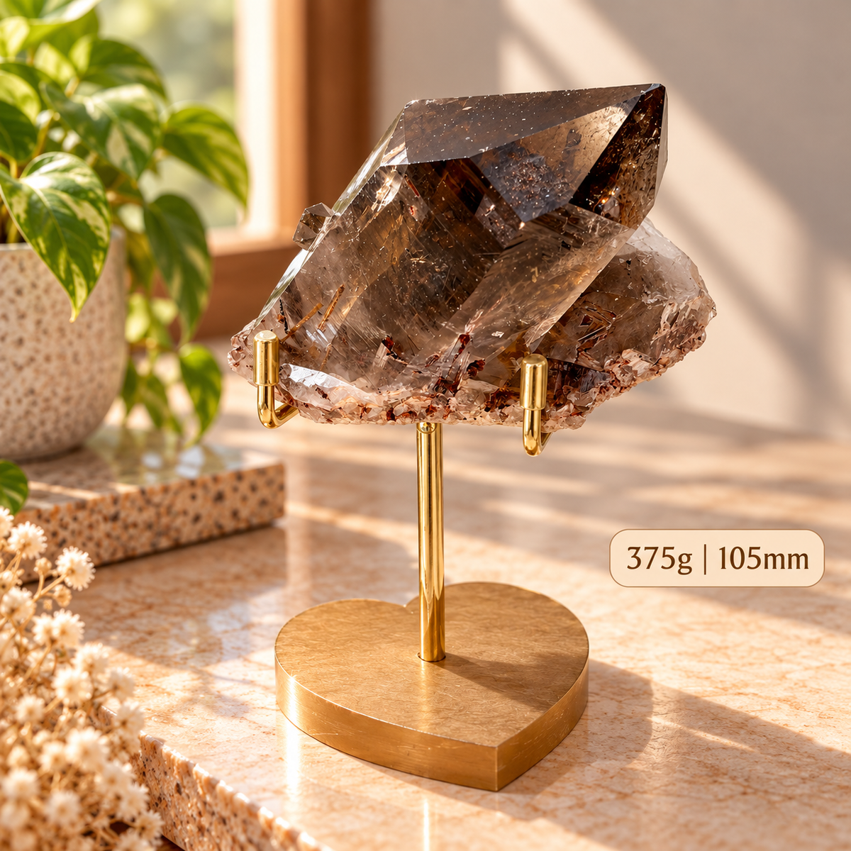 Red Epidote in Smoky Quartz (Brazil) Against Black Arts & Curses