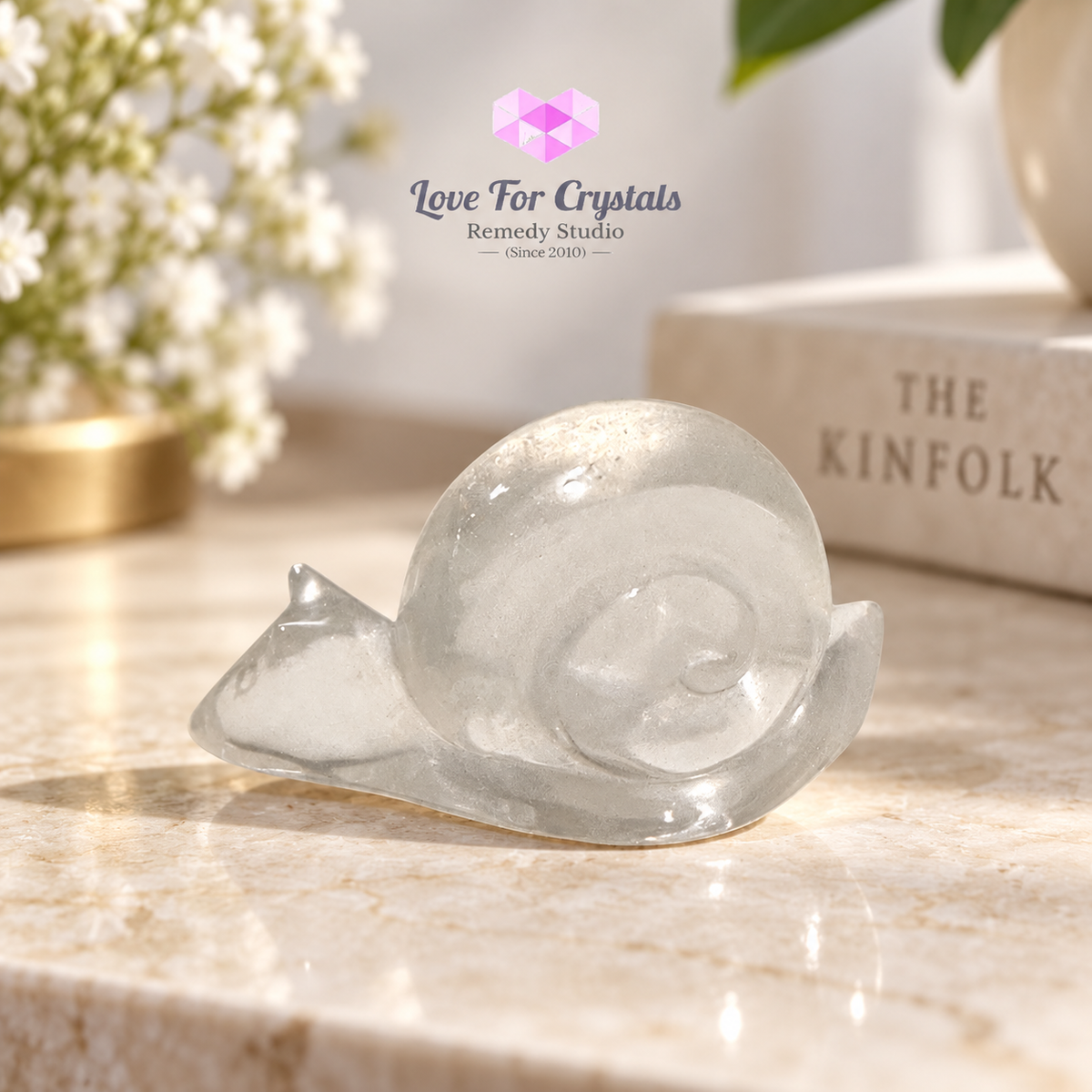 Natural Clear Quartz Snail Carving