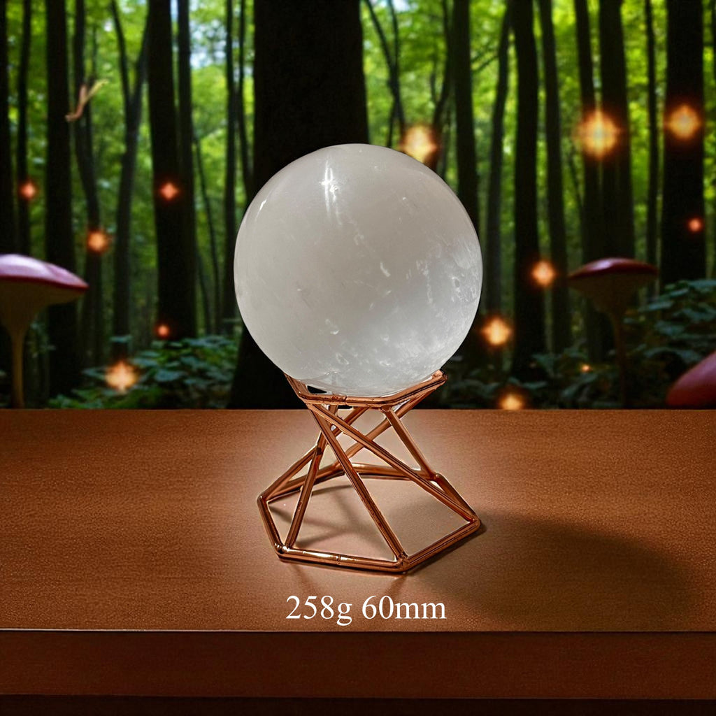 Selenite Sphere on Geometric Stand (Encoded & Blessed)