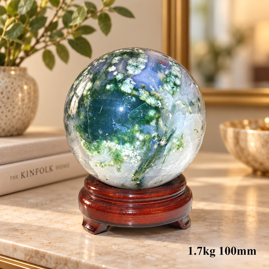 Moss Agate Large Sphere (Money Grows)