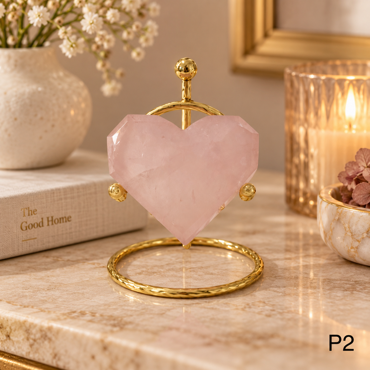 Rose Quartz Faceted Heart 40-45mm (Brazil) AAA
