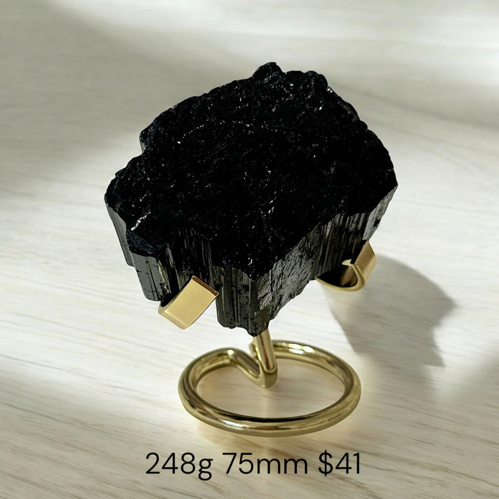 Black Tourmaline Raw with Elegant Stand (Pre-coded & Activated)