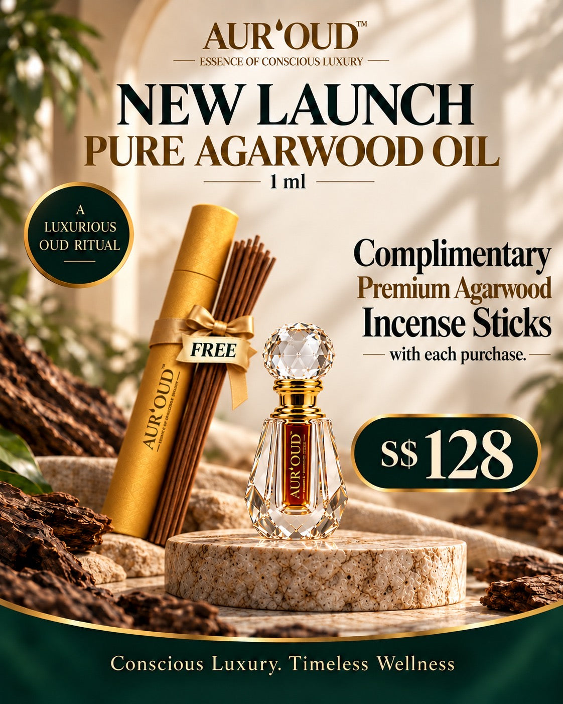 PROMOTION Agarwood Pure Oil (Liquid Gold) by Aur'OUD 沉香油 Kayu Gaharu OUD with free incense sticks