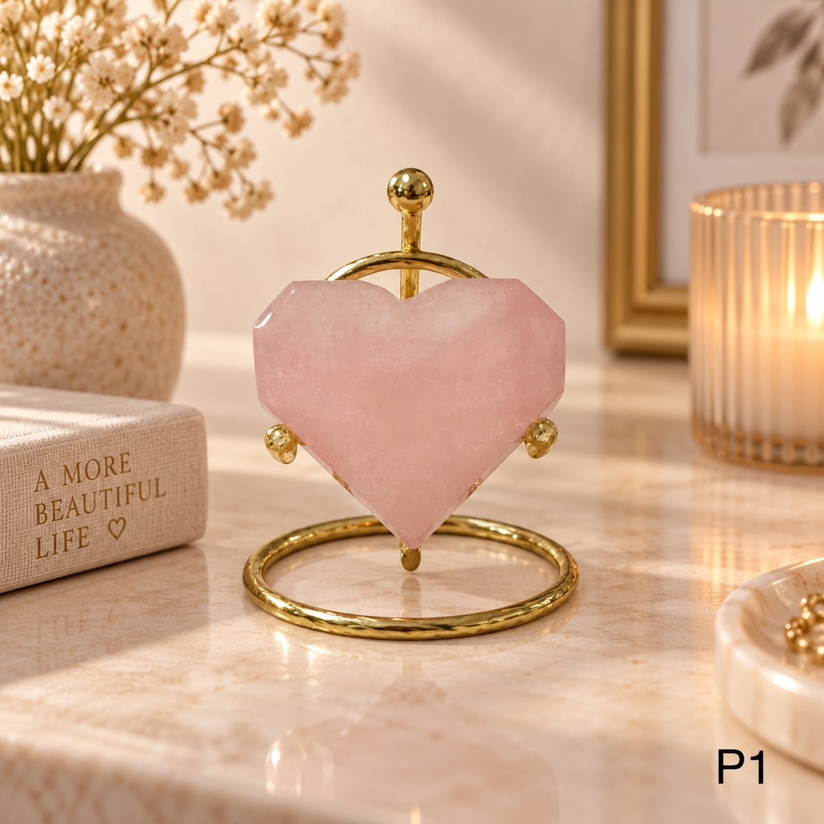 Rose Quartz Faceted Heart 40-45mm (Brazil) AAA