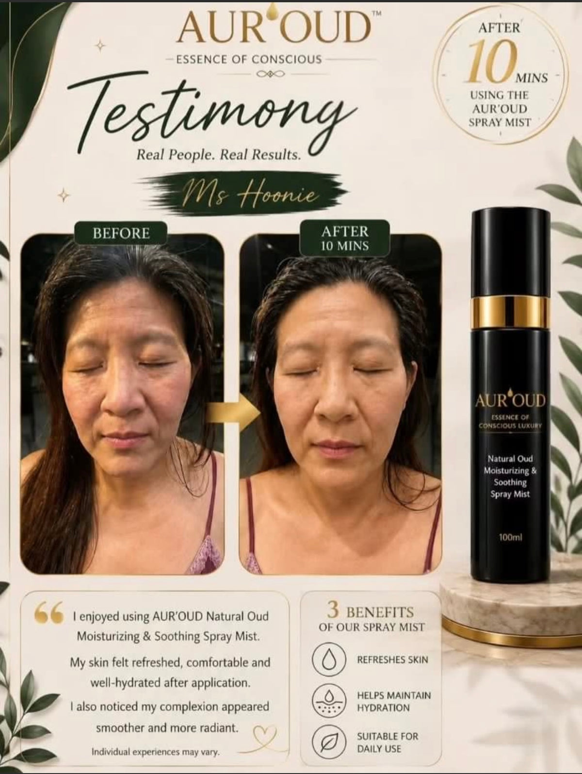 Aur'OUD Anti-Wrinkle Moisturizing Serum (Natural Agarwood OUD) and Spray Mist