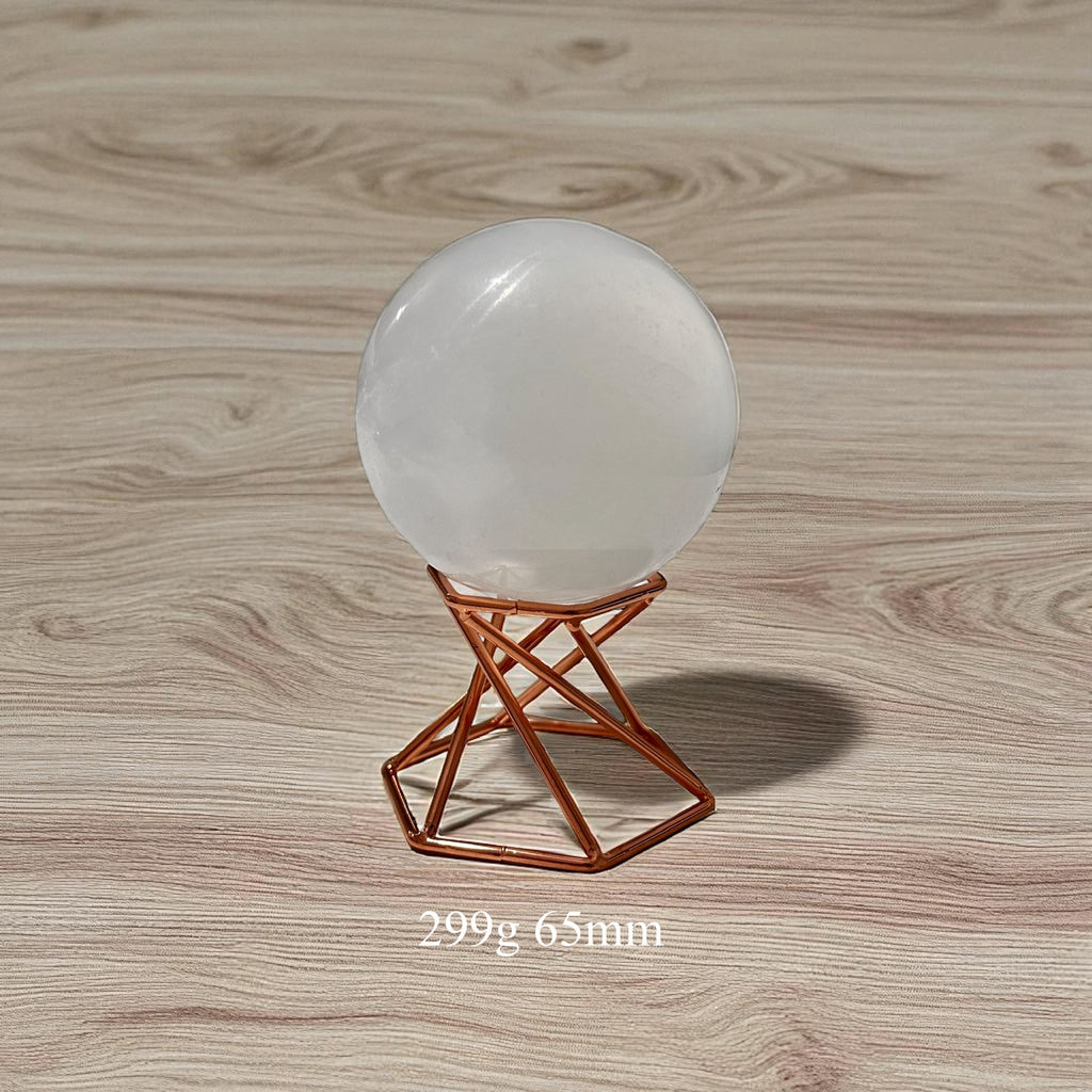Selenite Sphere on Geometric Stand (Encoded & Blessed)