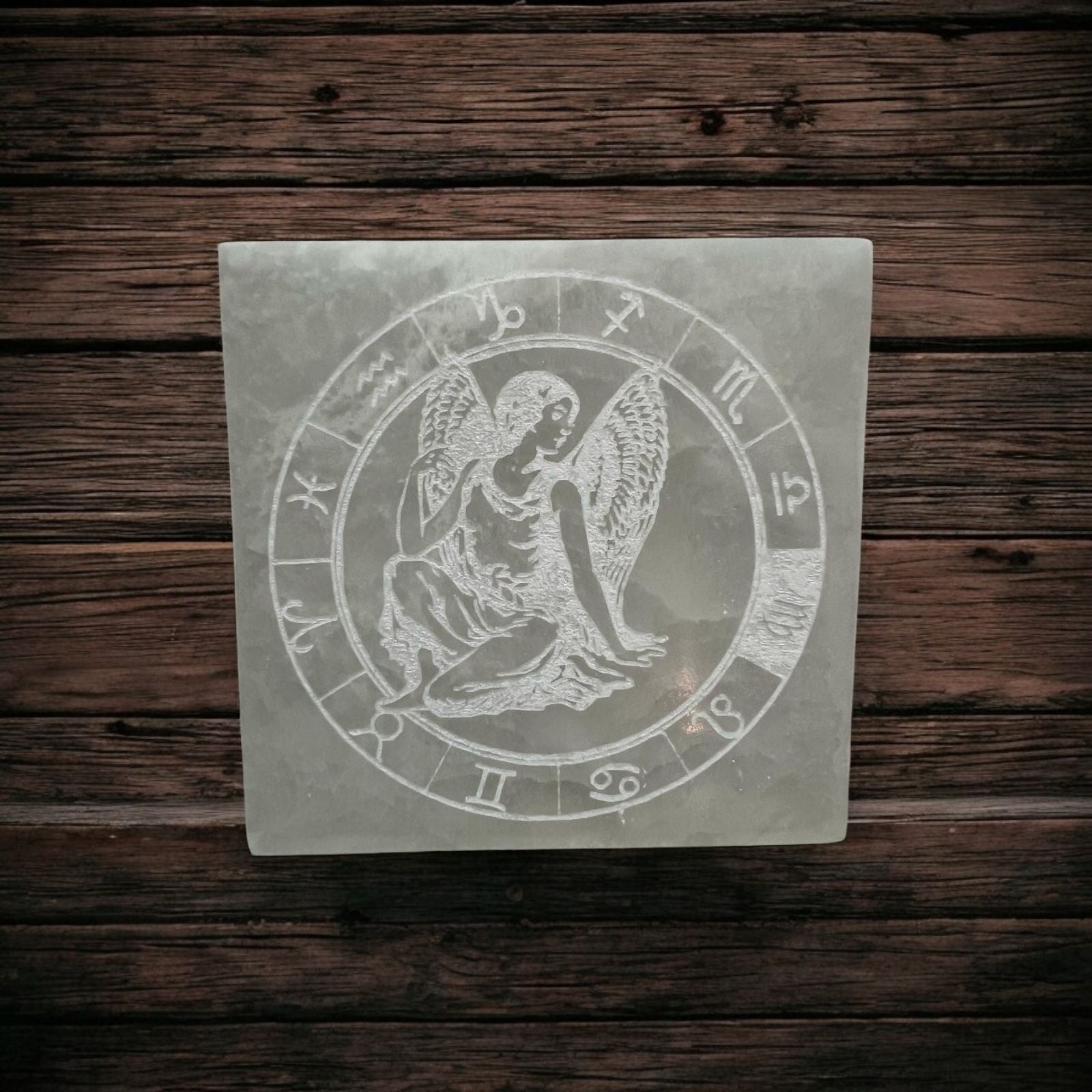 Angel Zodiac Selenite Charging Square Plate 10cm (For Manifestation & Alignment) Pre-coded & Activated