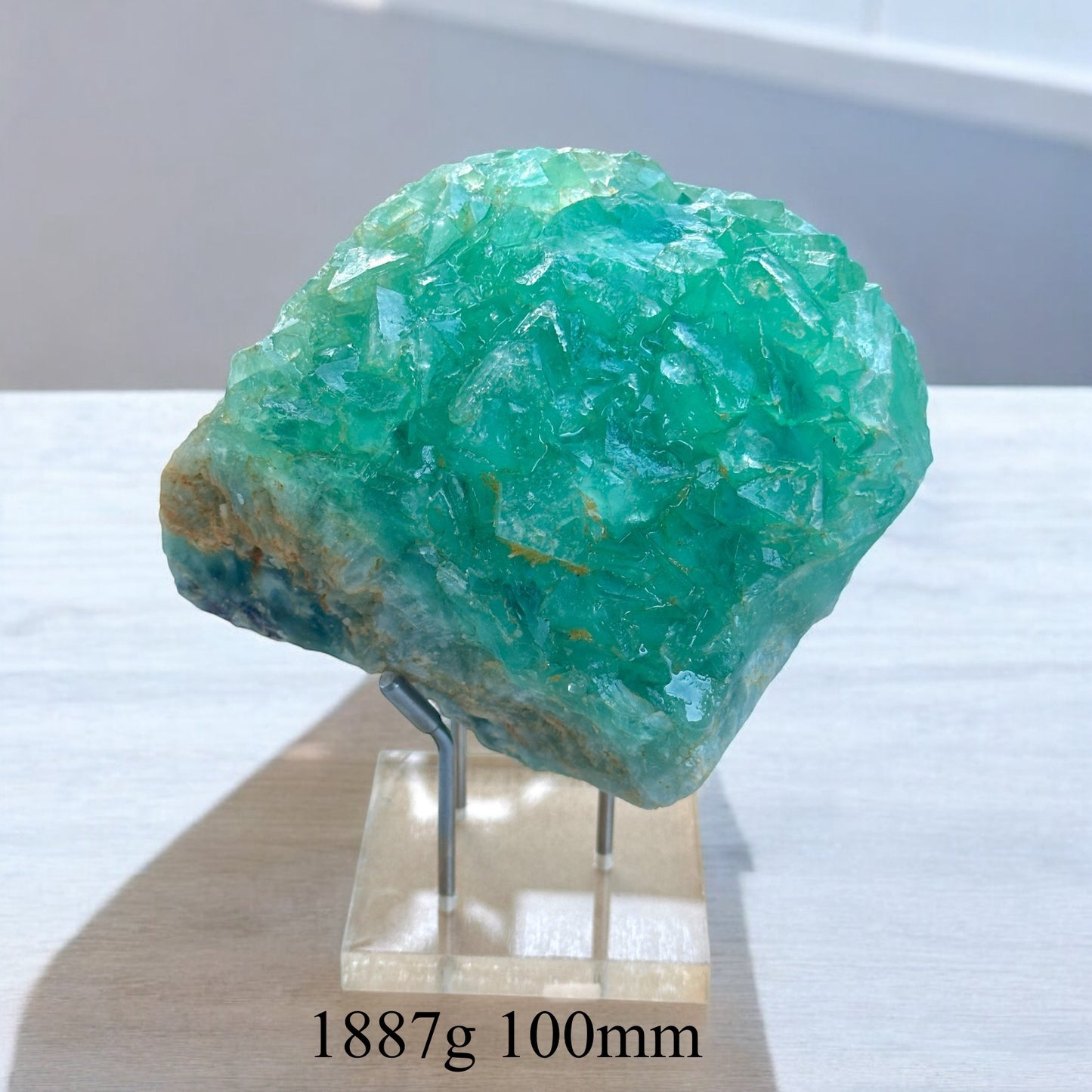 Green Fluorite Raw (Large) on Acrylic Stand (Mind Harmonizer) Pre-coded and activated