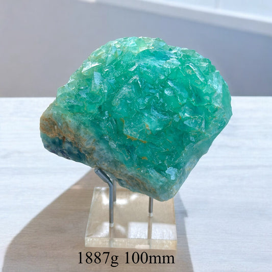 Green Fluorite Raw (Large) on Acrylic Stand (Mind Harmonizer) Pre-coded and activated