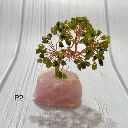Peridot Money Tree on Rose Quartz (Money Magnet)12cm