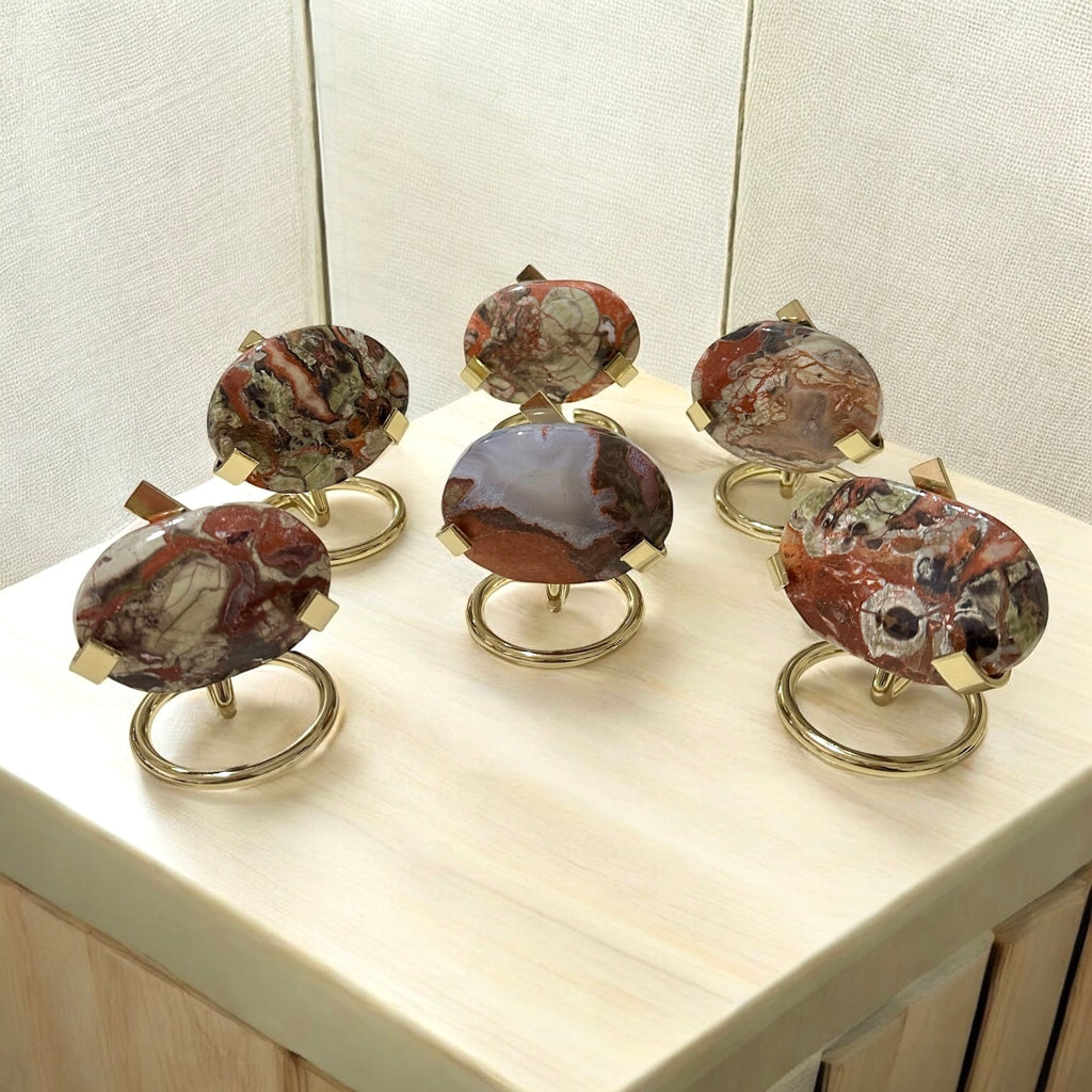 Money Agate Palm Stones with Stands (Wealth Flow & Stability) Pre-coded & activated