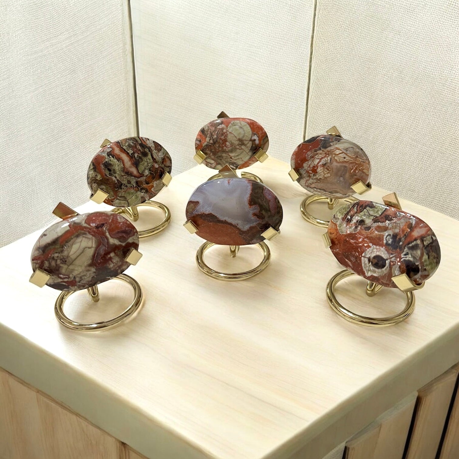 Money Agate Palm Stones with Stands (Wealth Flow & Stability) Pre-coded & activated