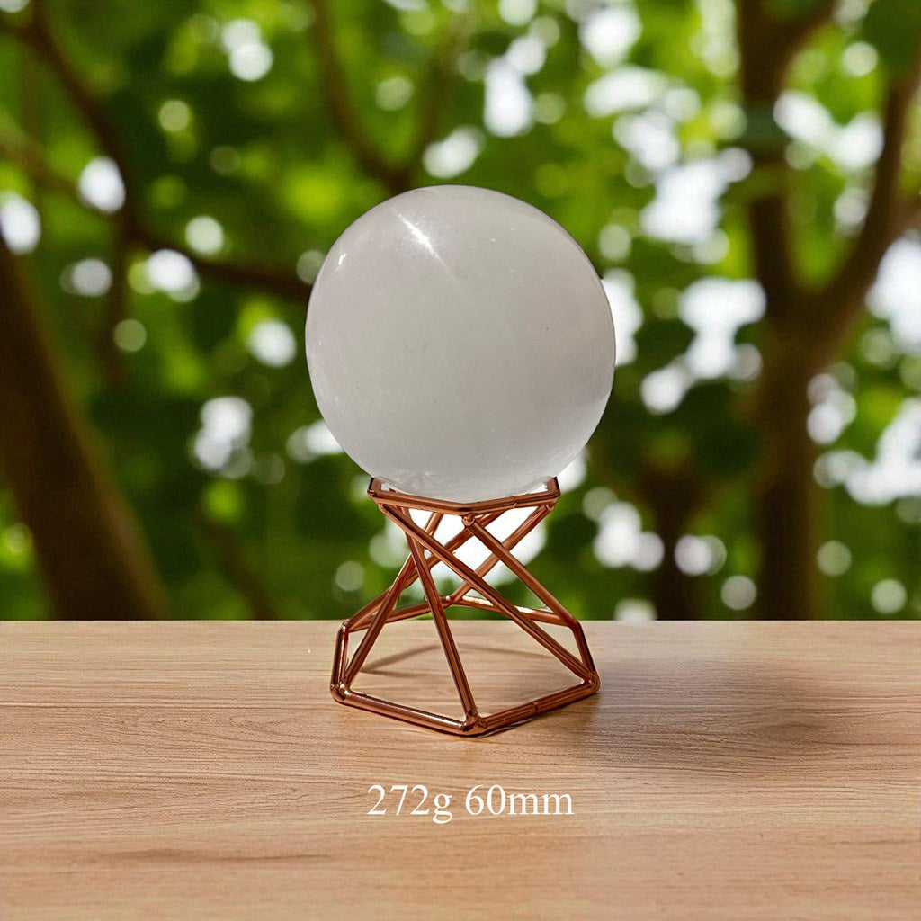 Selenite Sphere on Geometric Stand (Encoded & Blessed)