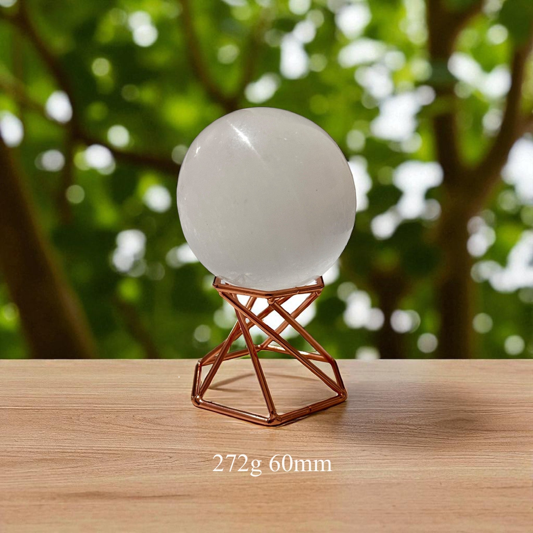 Selenite Sphere on Geometric Stand (Encoded & Blessed)