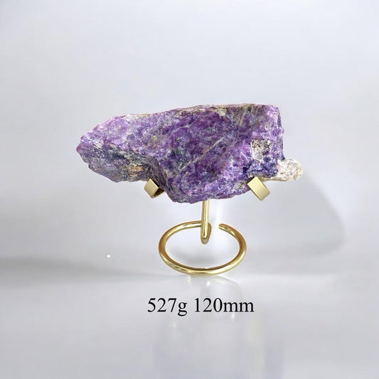 Lepidolite Large, Raw on Golden Stand (Stillness Keeper) Pre-coded, Activated