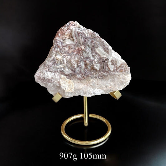 Mexican Agate Large, Raw on Gold Stand (Sacred Order, Energetic Harmony) Pre-coded, activated