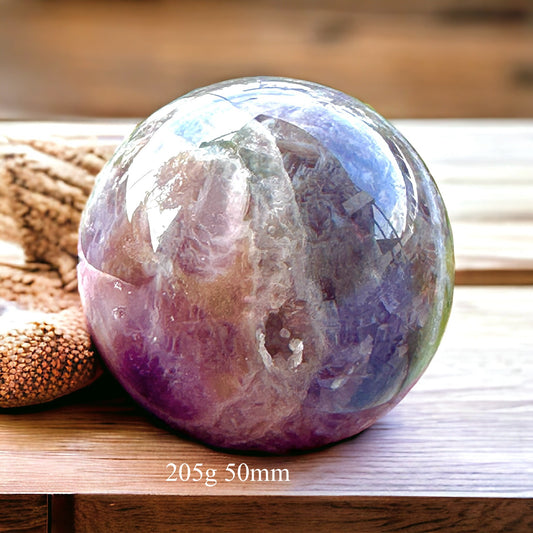 Chevron Amethyst Sphere (Brazil) with wooden stand