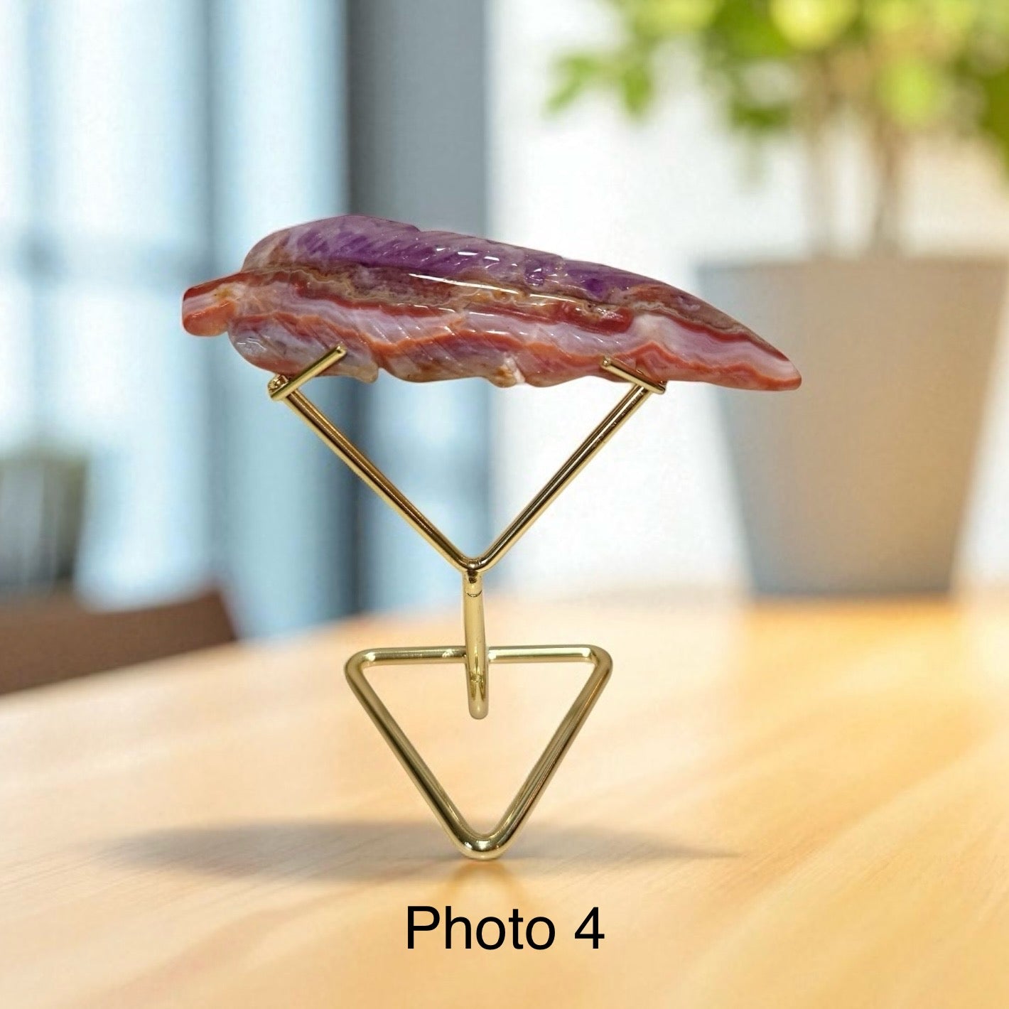 Amethyst Agate Carved Feather on Elegant Stand (Pre-coded & Activated) Brazil