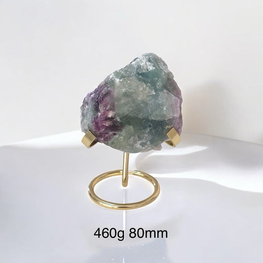 Purple Fluorite Large, Raw on Golden Stand (Flow Keeper) Pre-coded, activated