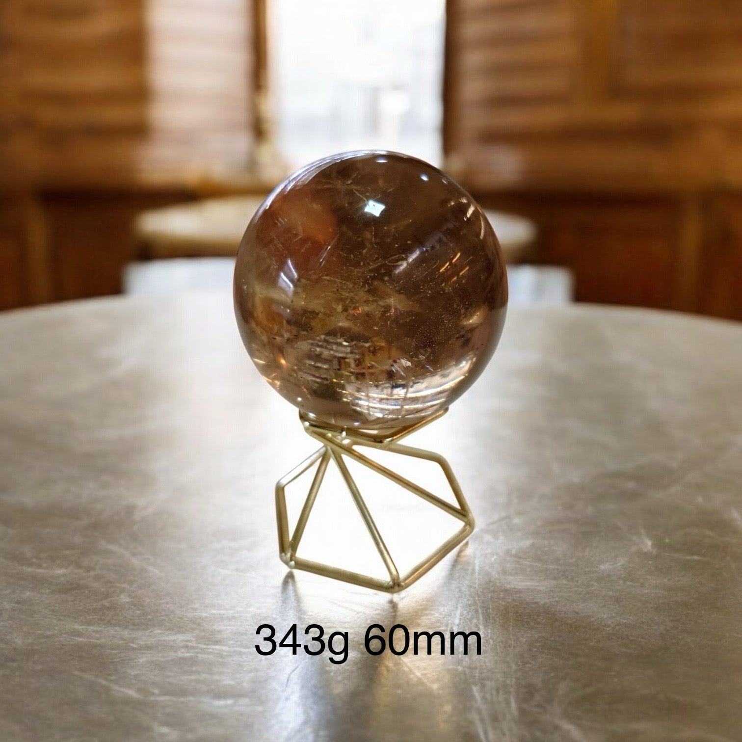 Natural Citrine Sphere with Geometric Stand (Brazil) AAAA GRADE (100% Natural, unheated, undyed) Pre-coded & Activated) Orb of Wealth