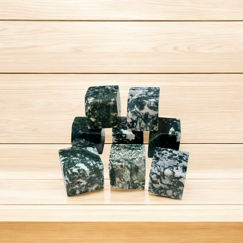 Moss Agate Money Grows Cubes 35mm (Pre-coded & Activated) Lightline Essentials