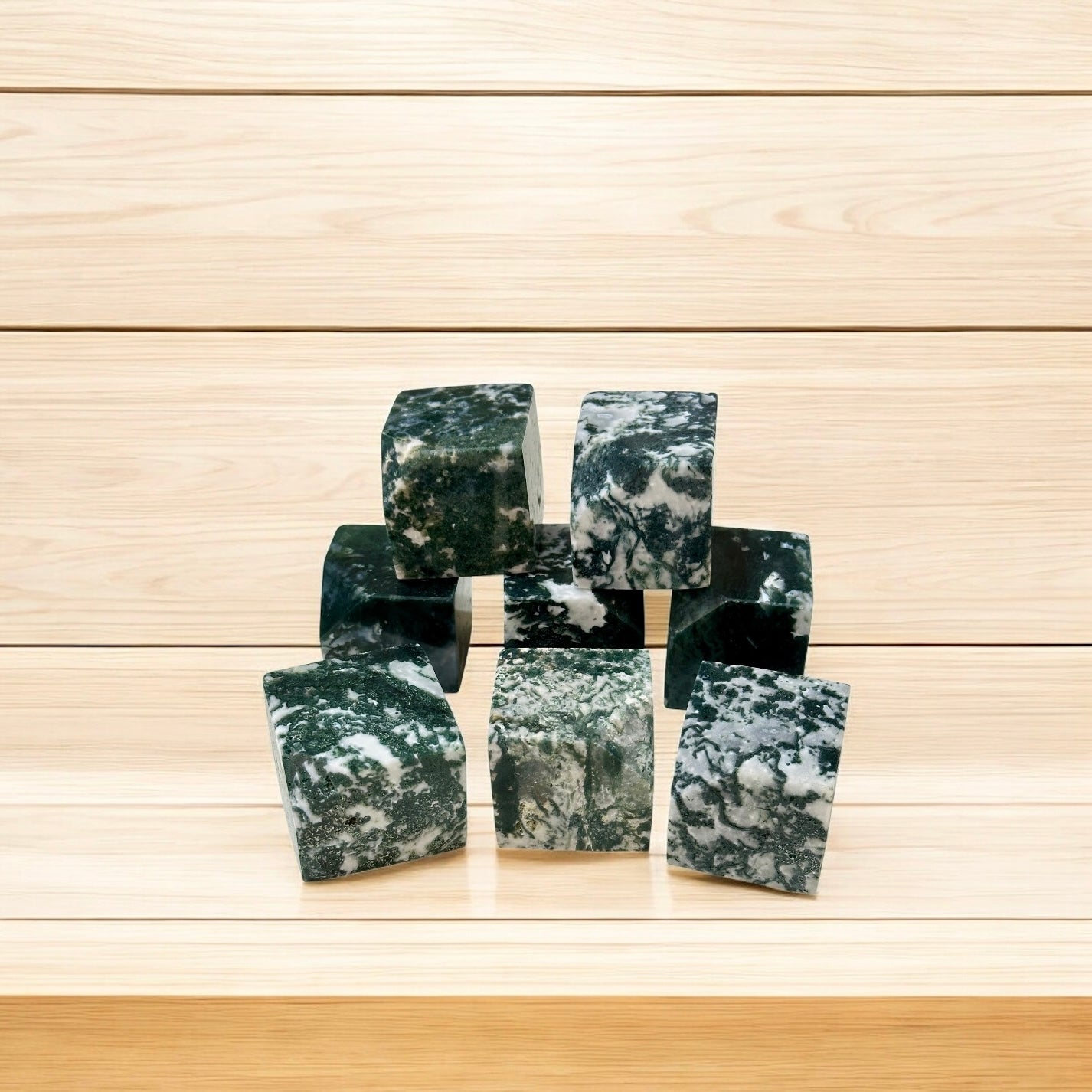 Moss Agate Money Grows Cubes 35mm (Pre-coded & Activated) Lightline Essentials