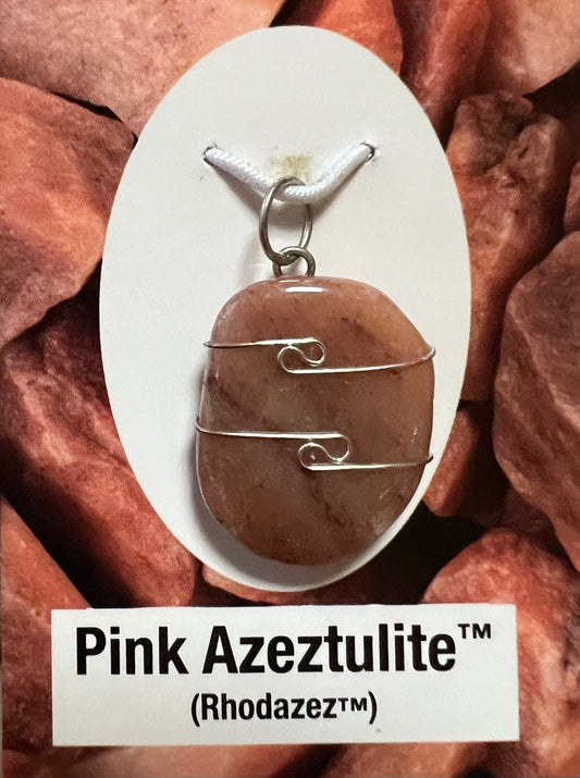 H&E Pink Azeztulite (Wire-wrapped with card) Pendant