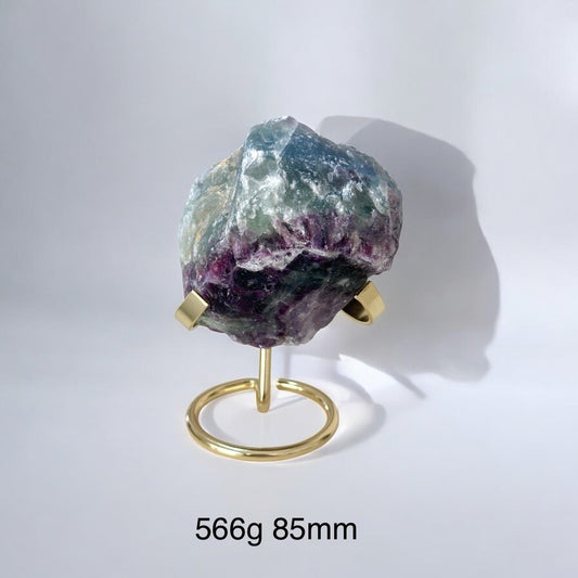 Purple Fluorite Large, Raw on Golden Stand (Flow Keeper) Pre-coded, activated
