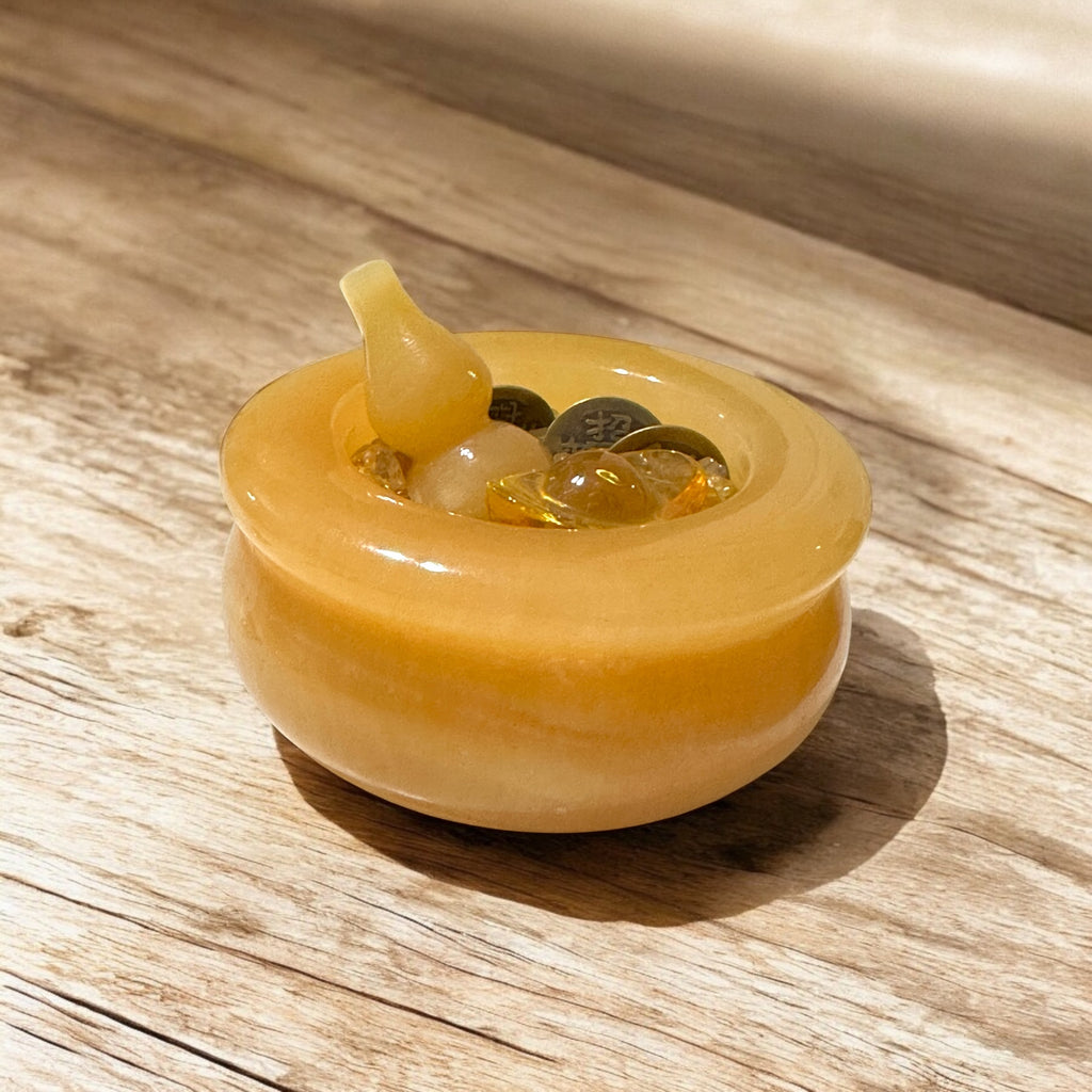 Golden Fortune Bowl Set (with Wu Lou, Ingot, Lucky Coins & High Grade Citrine Chips) Pre-coded & Activated by Audrey Aelthira