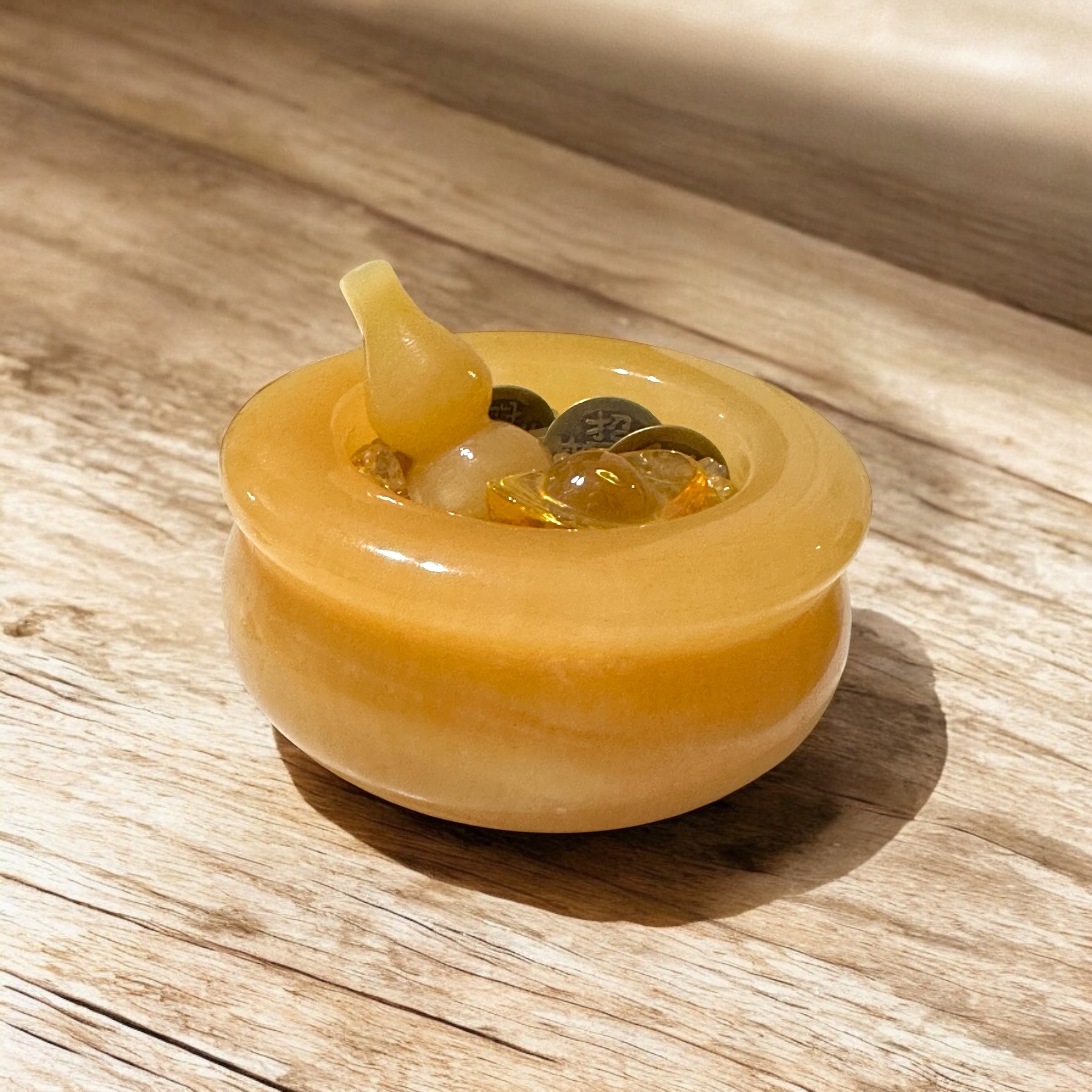 Golden Fortune Bowl Set (with Wu Lou, Ingot, Lucky Coins & High Grade Citrine Chips) Pre-coded & Activated by Audrey Aelthira