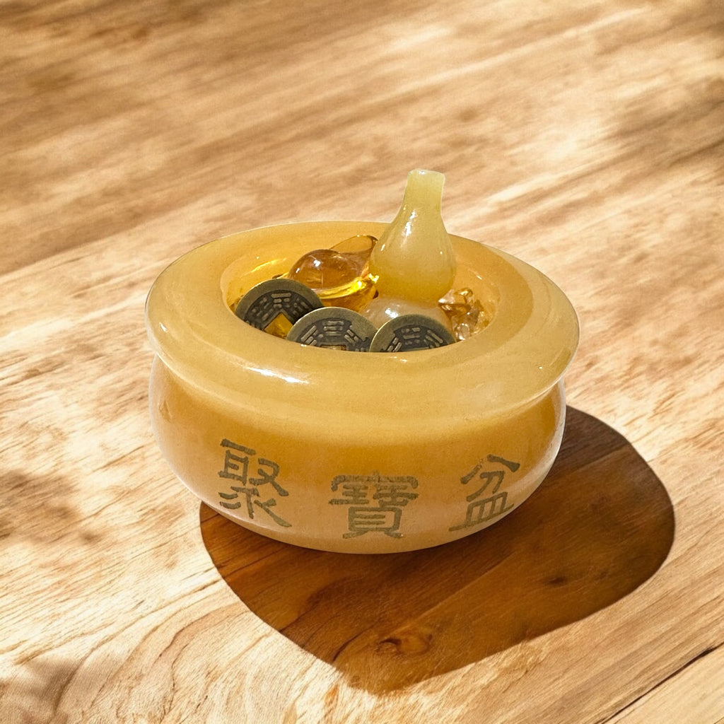 Golden Fortune Bowl Set (with Wu Lou, Ingot, Lucky Coins & High Grade Citrine Chips) Pre-coded & Activated by Audrey Aelthira