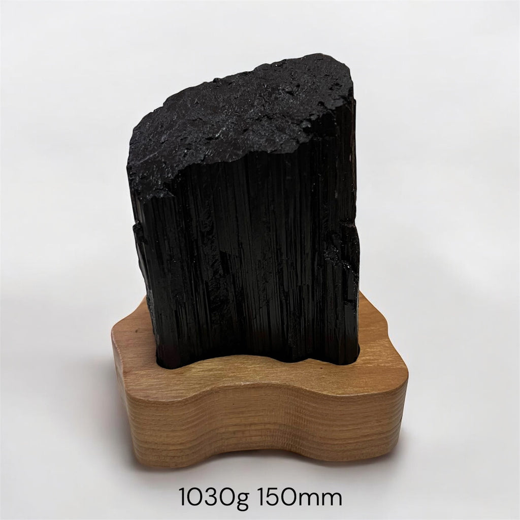 Black Tourmaline Raw with wooden stand (Large) Brazil AAA grade (Pre-activated)