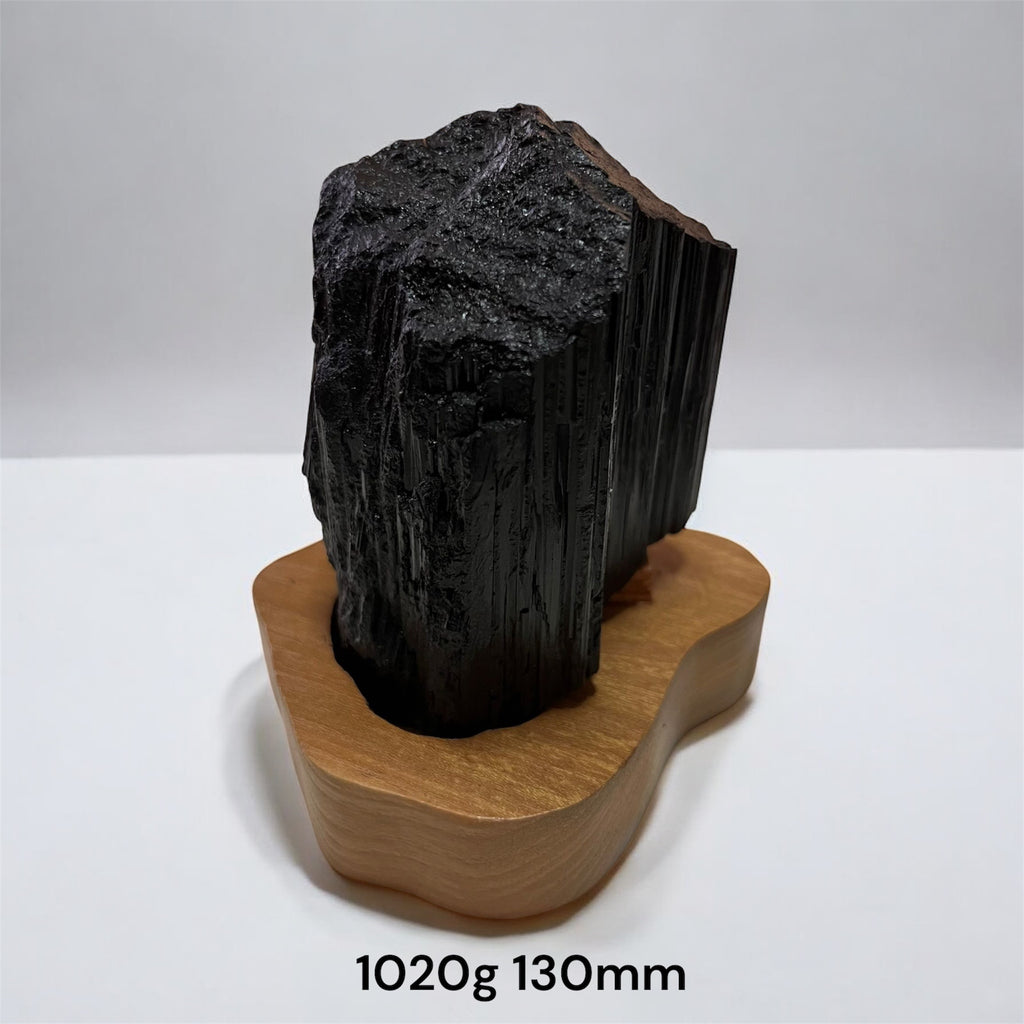 Black Tourmaline Raw with wooden stand (Large) Brazil AAA grade (Pre-activated)