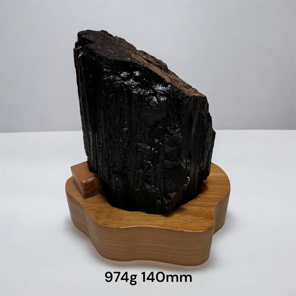 Black Tourmaline Raw with wooden stand (Large) Brazil AAA grade (Pre-activated)