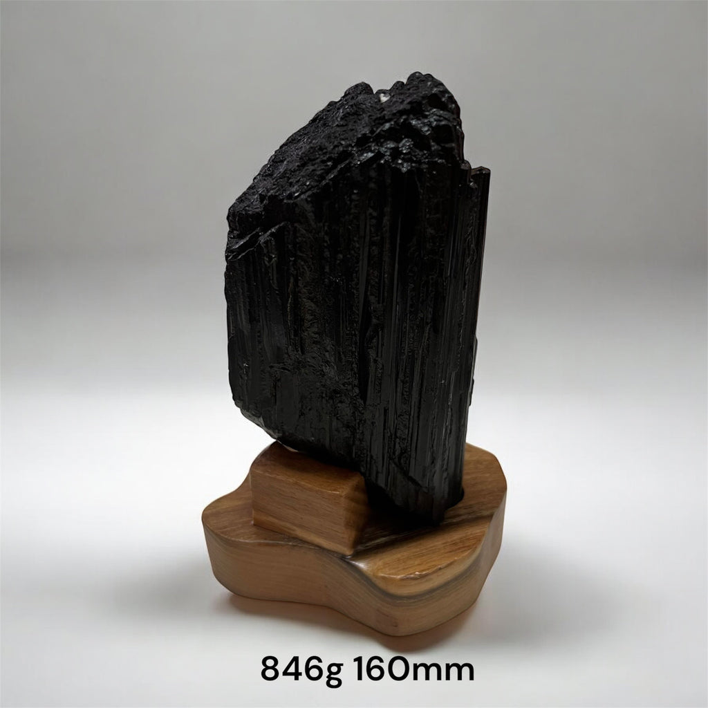 Black Tourmaline Raw with wooden stand (Large) Brazil AAA grade (Pre-activated)