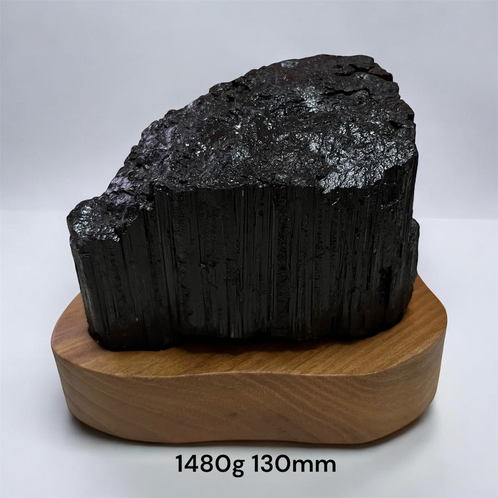 Black Tourmaline Raw with wooden stand (Large) Brazil AAA grade (Pre-activated)