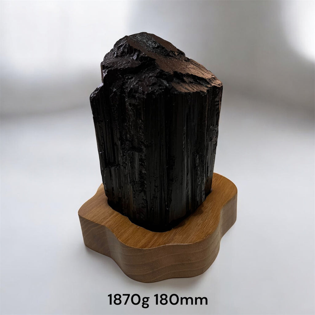 Black Tourmaline Raw with wooden stand (Large) Brazil AAA grade (Pre-activated)