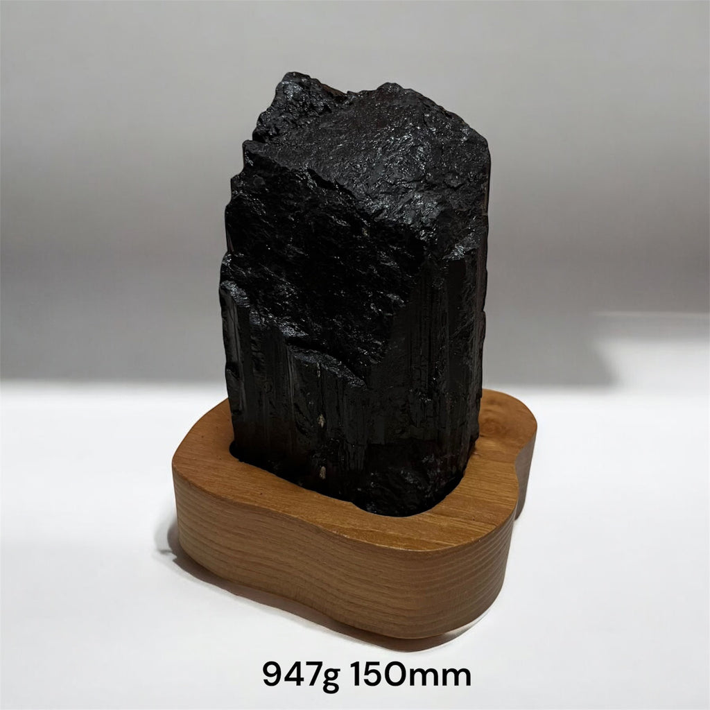 Black Tourmaline Raw with wooden stand (Large) Brazil AAA grade (Pre-activated)