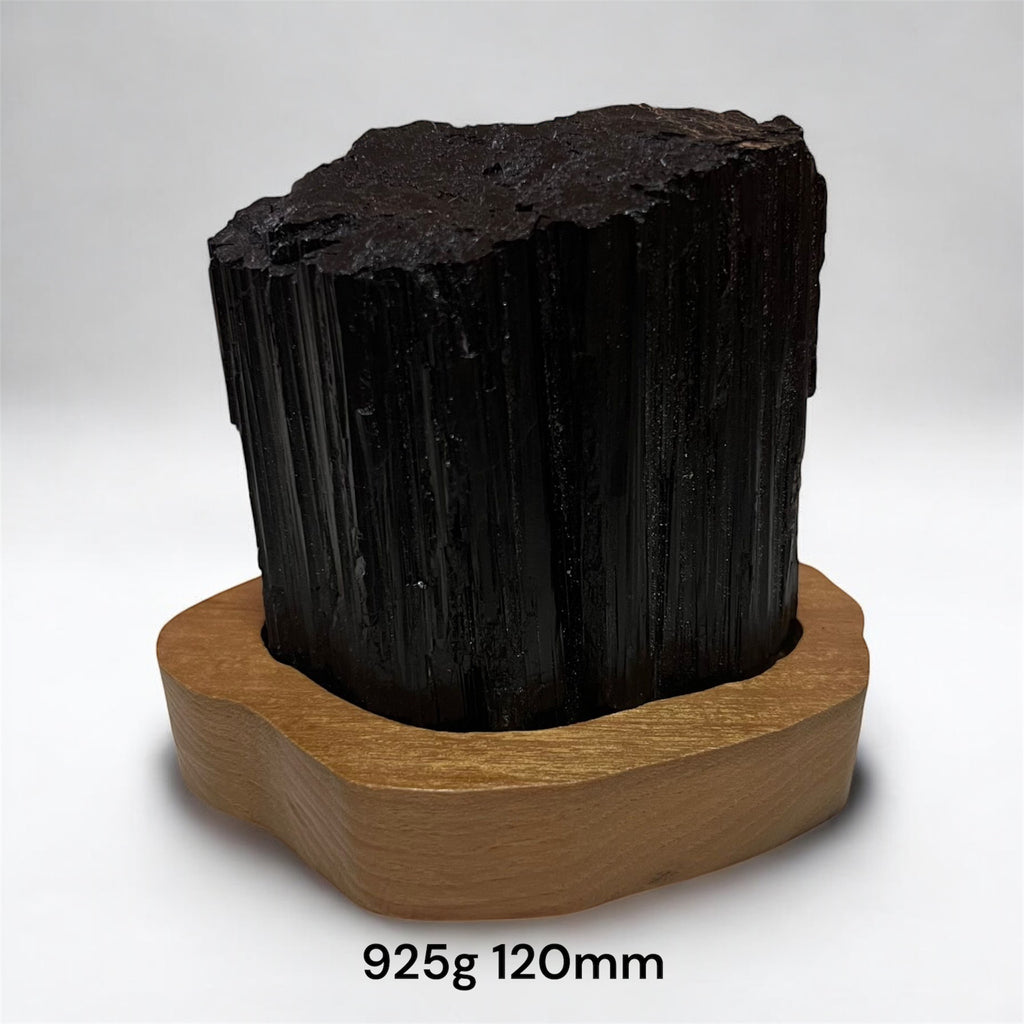 Black Tourmaline Raw with wooden stand (Large) Brazil AAA grade (Pre-activated)