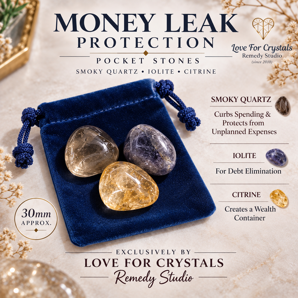 Money Leak Protection Set (Trio Pocket Stones- Iolite, Smoky Quartz & Citrine)