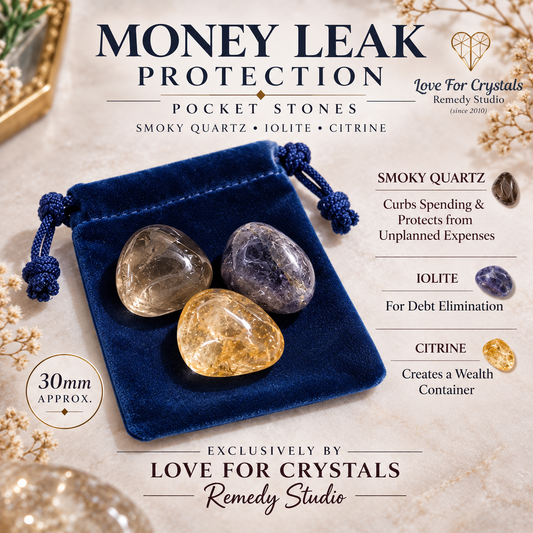 Money Leak Protection Set (Trio Pocket Stones- Iolite, Smoky Quartz & Citrine)