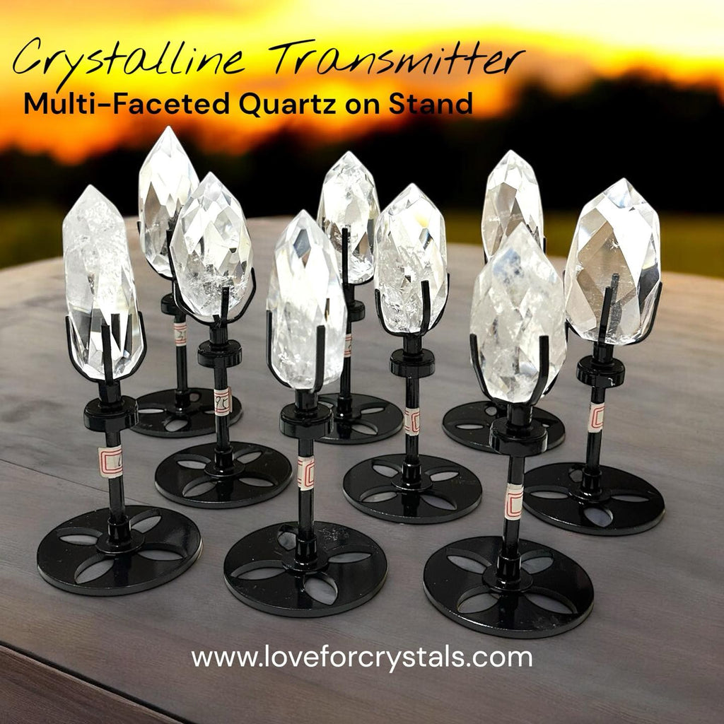 Crystalline Transmitter (Multi Faceted Brazil Clear Quartz On Stand)Pre-coded & Activated